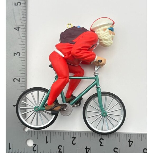 Hallmark Cycling Santa Christmas Tree Ornament With Backpack 97 Racing Suit - Picture 3 of 7